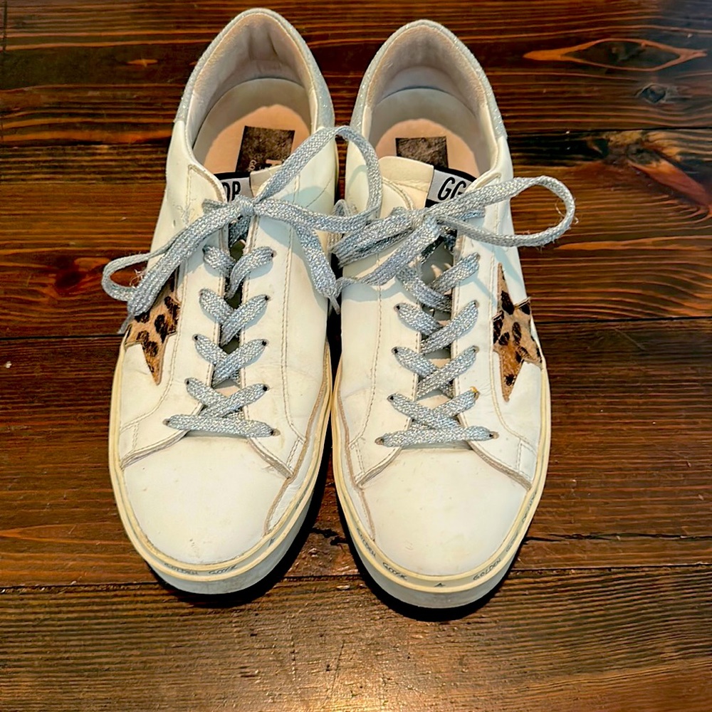 Golden Goose High Star sneaker white leather with leopard print star